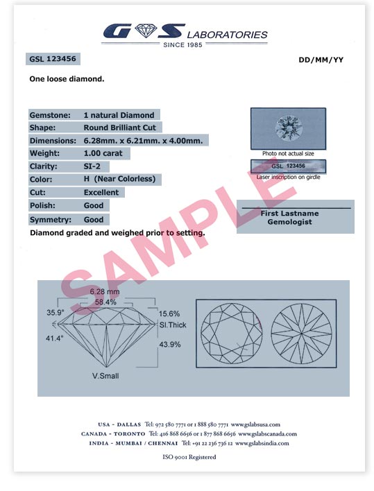 Image of Detailed Diamond Grading Report with Diamond Plotting